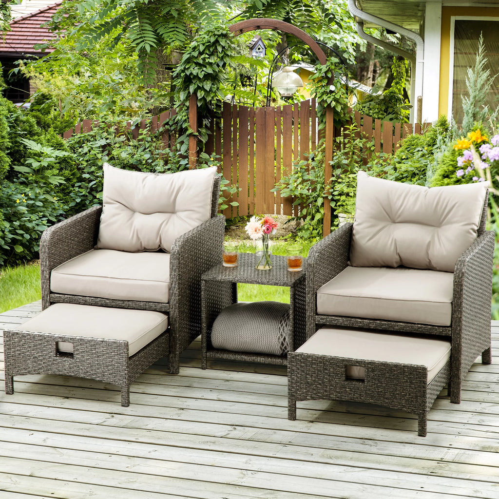 5 Pieces Wicker Patio Furniture Set with Ottomans Y99130