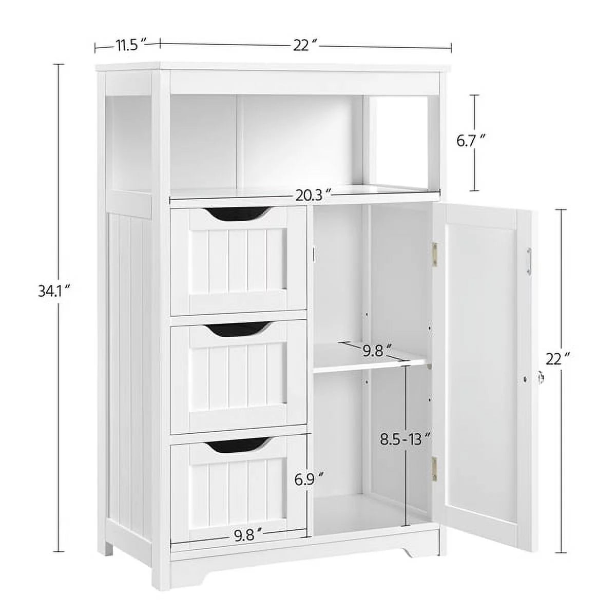 White MDF Wooden Bathroom Floor Cabinet with Drawers T828