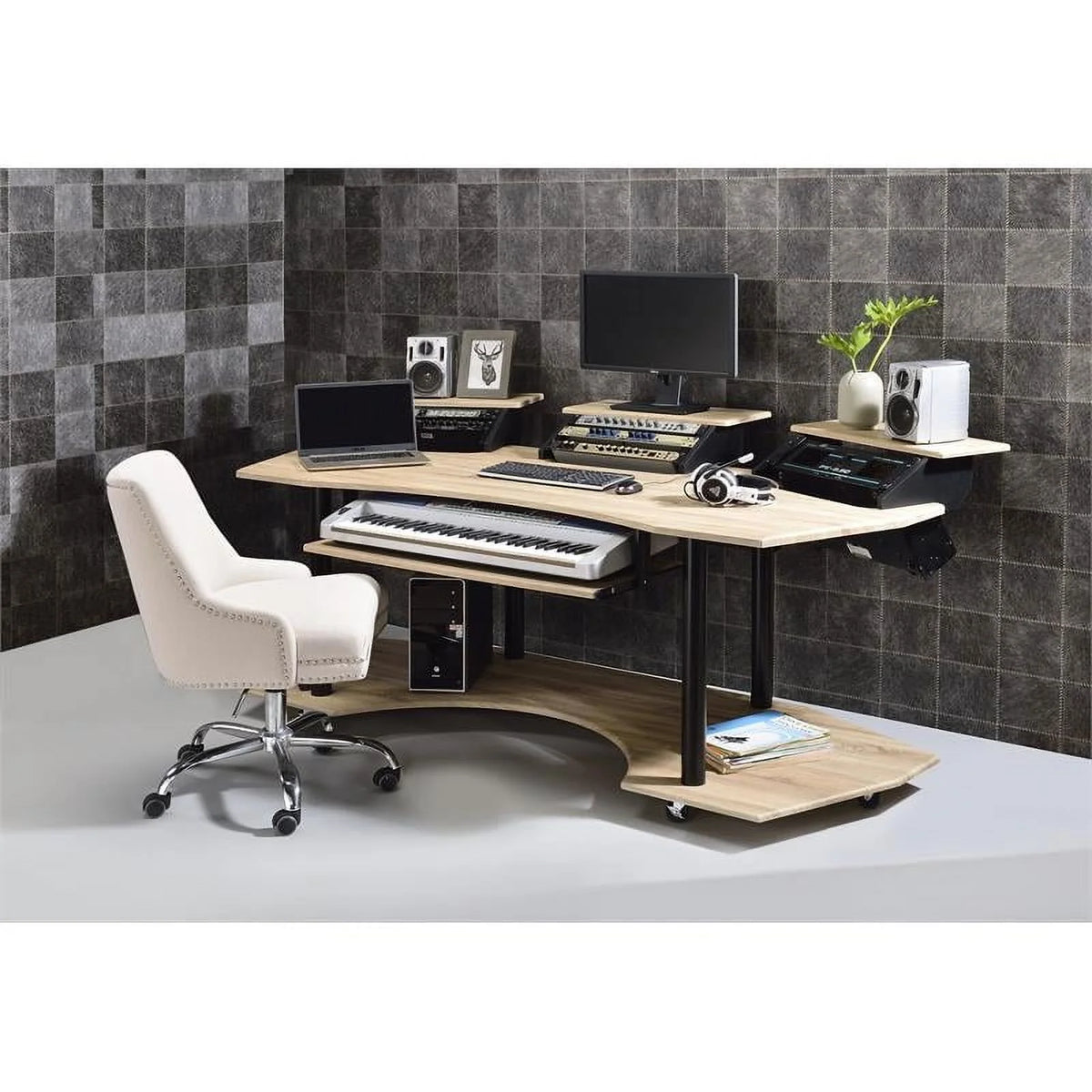 Contemporary Wood Music Recording Desk in Natural Oak U3564