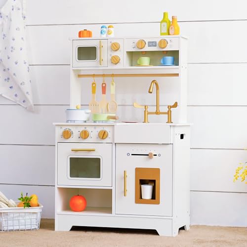 White Wooden Play Kitchen Set with Sink, Stove, Oven & Microwave E554571