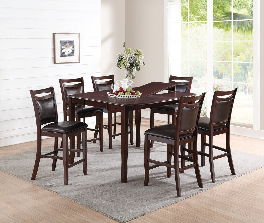 Set of 2 Counter Height Chairs Brown Wood Faux Leather K408