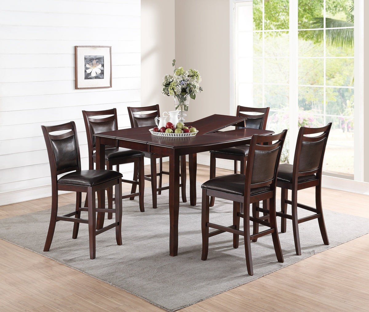 Set of 2 Counter Height Chairs Brown Wood Faux Leather K408