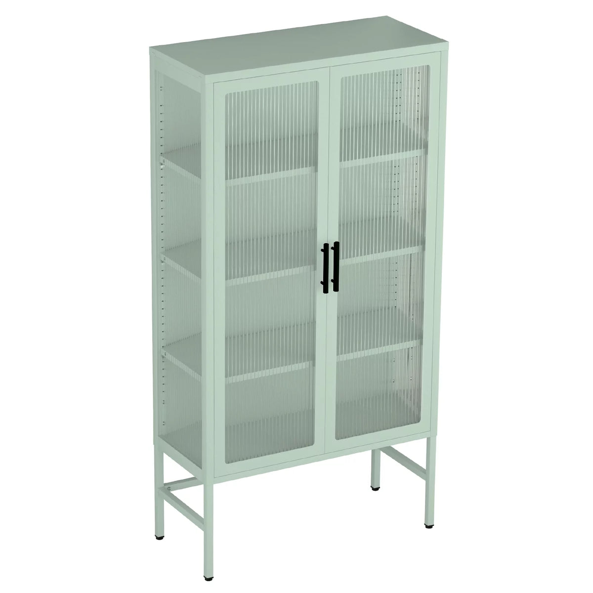 Mint green Double Glass Door Adjustable Shelves Cold-Rolled Steel Storage Cabinet N931914