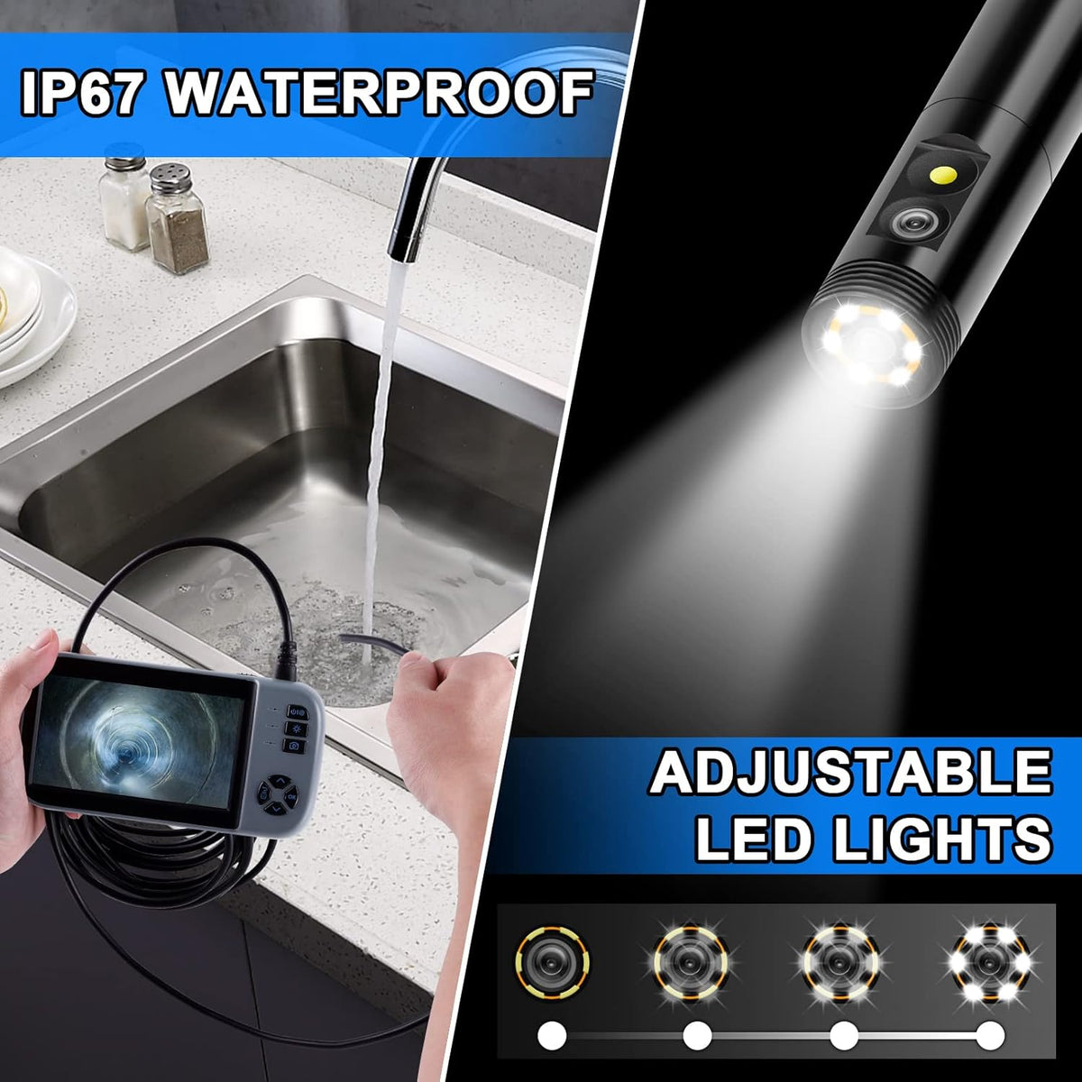 16.5 FT 1080P HD Dual Lens Endoscope Sewer Camera IP67 Waterproof E23786