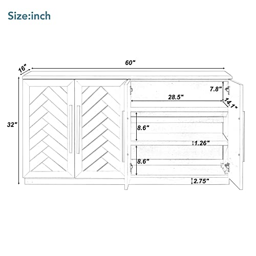 White 4 Door Sideboard Buffet Cabinet with Adjustable Shelves V637