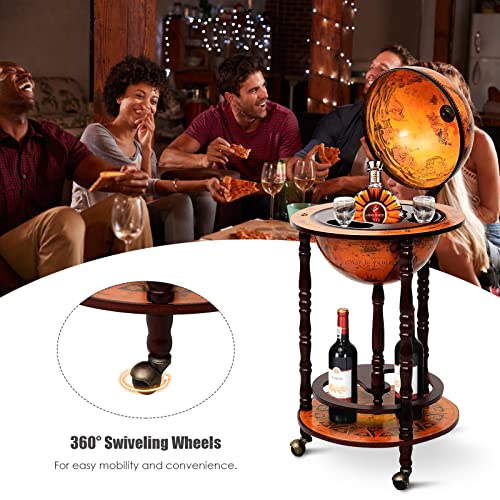Cream White Wood Globe Bar Cart with Wheels N949