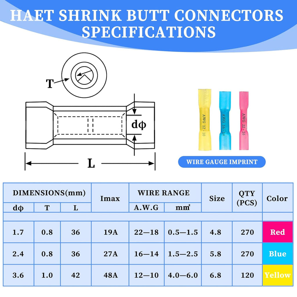 660 PCS Waterproof Insulated Heat Shrink Butt Connectors Y9712
