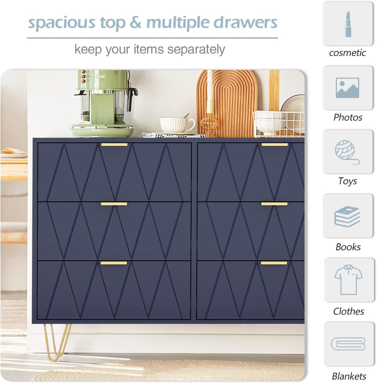 Navy Blue 6 Drawer Dresser P65349