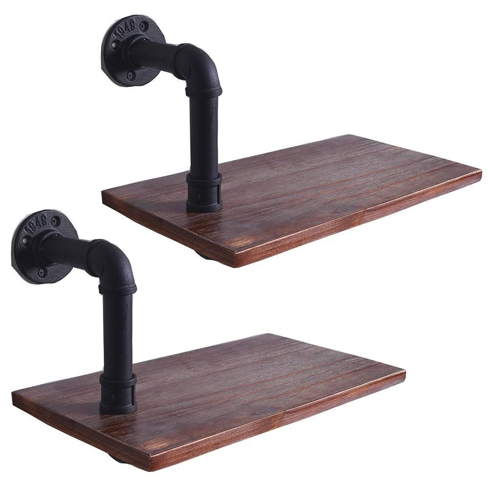 Weathered Wood and Black Pipe Wall Shelves Y996