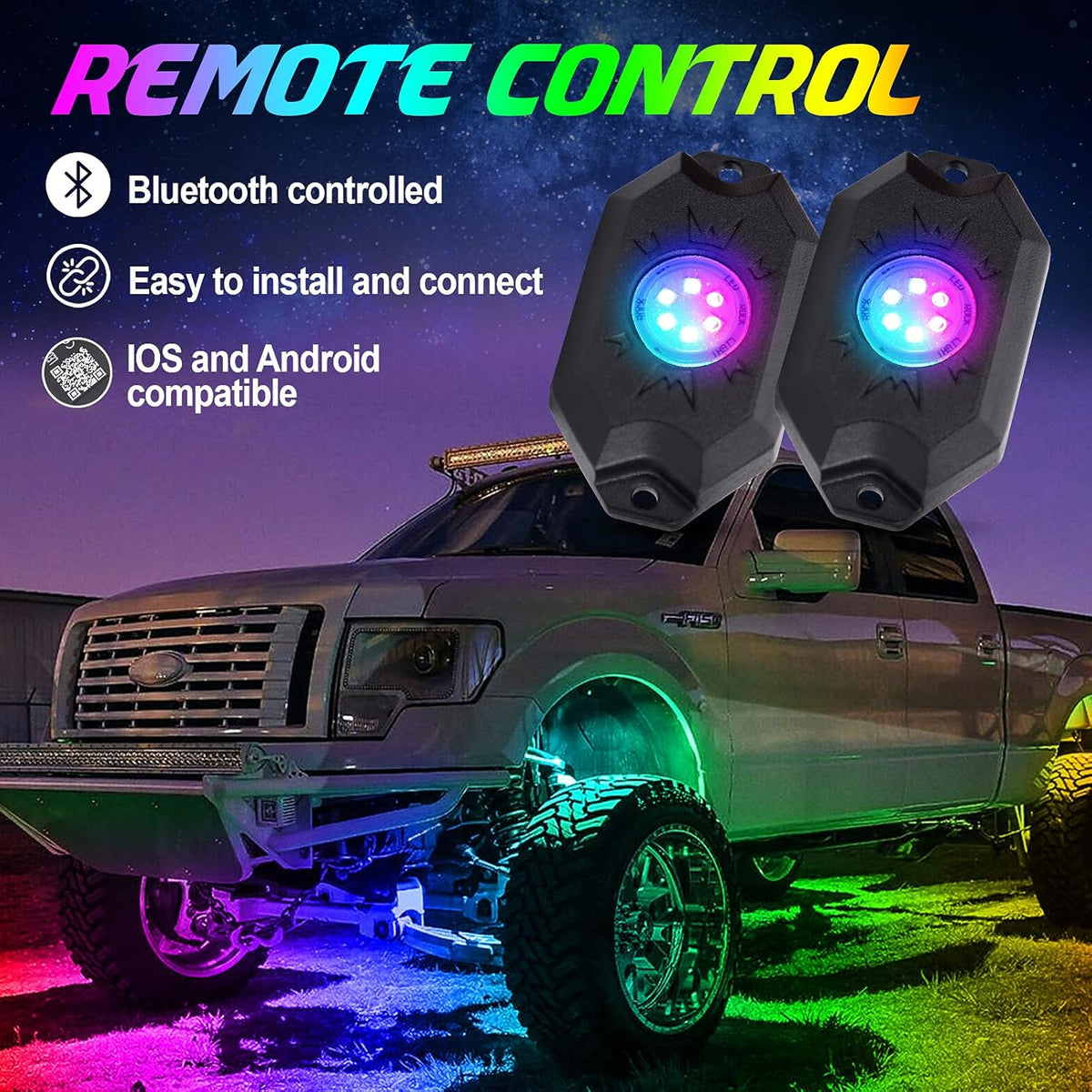 Multicolor Waterproof LED Rock Lights Kit 4 Pods Z261