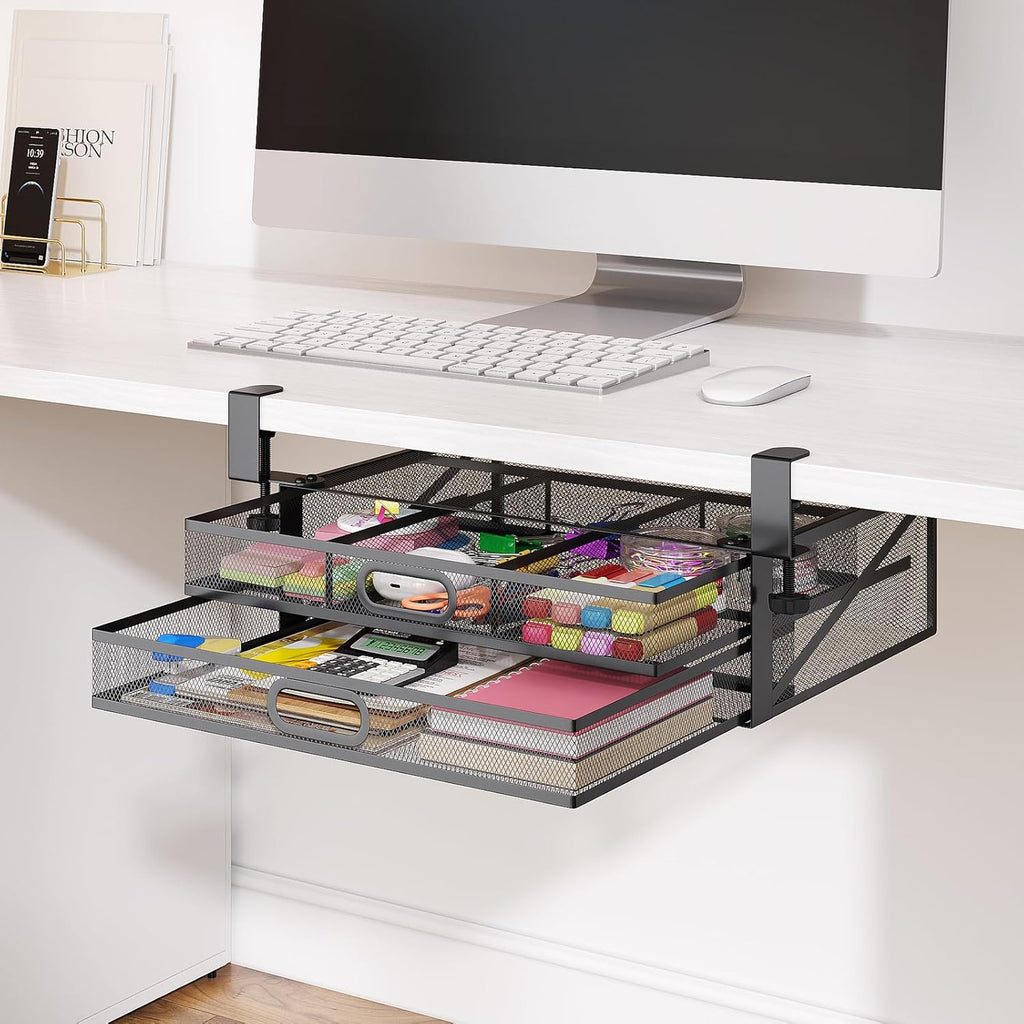 Under Desk 2 Drawer Metal Drawer Organizer Large 15.6x12x4.7 Inches R85238