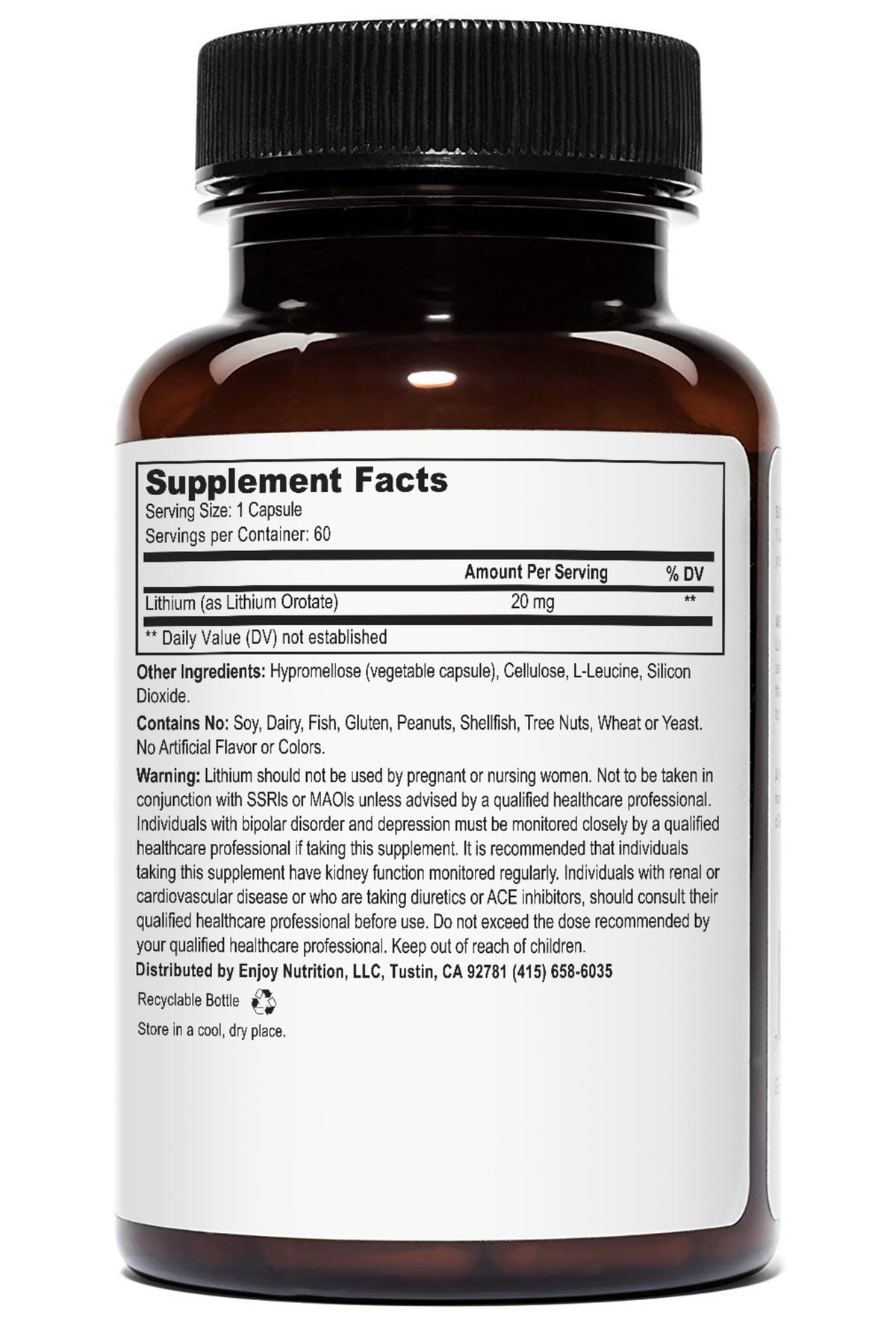 Lithium Orotate 20mg, 60 Vegetarian Capsules B12326