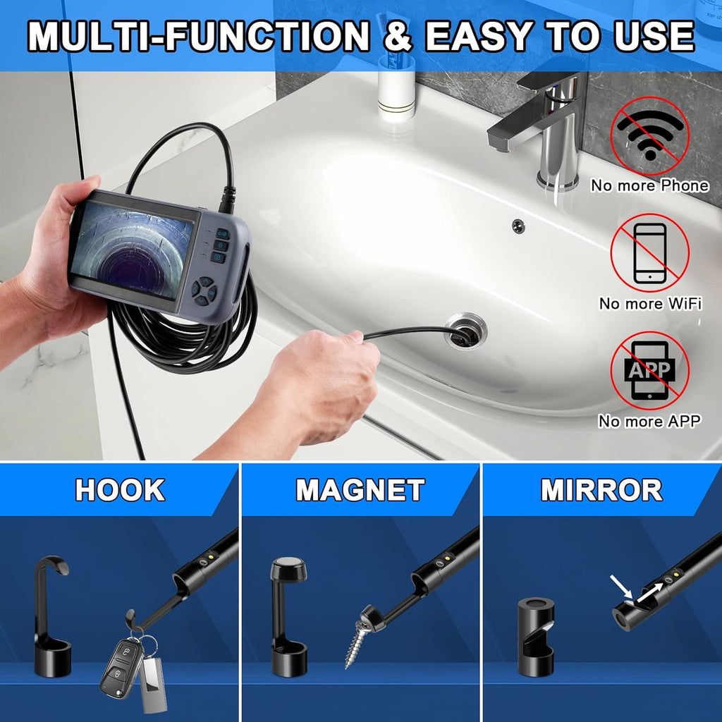 16.5 FT 1080P HD Dual Lens Endoscope Sewer Camera IP67 Waterproof E23786