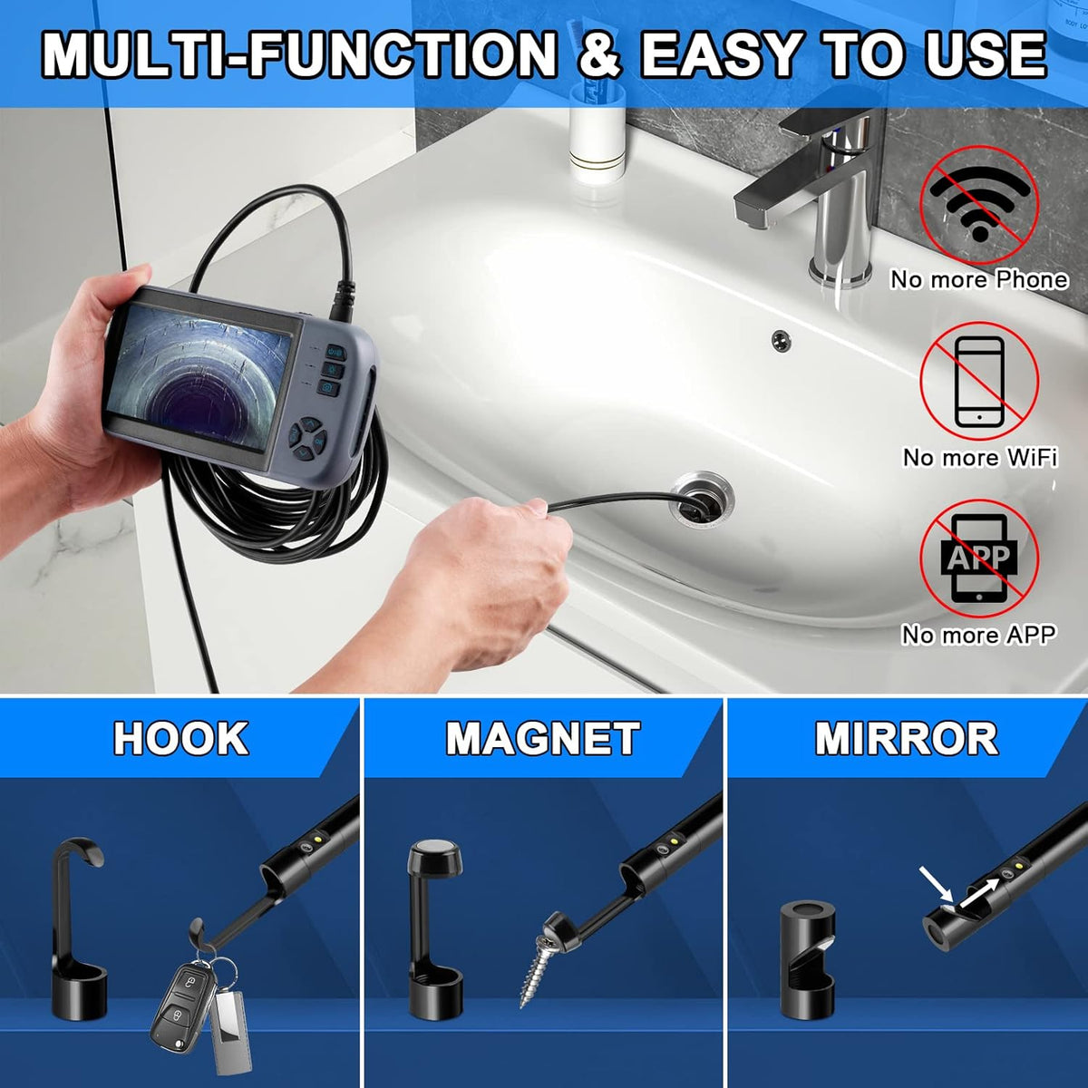 16.5 FT 1080P HD Dual Lens Endoscope Sewer Camera IP67 Waterproof E23786