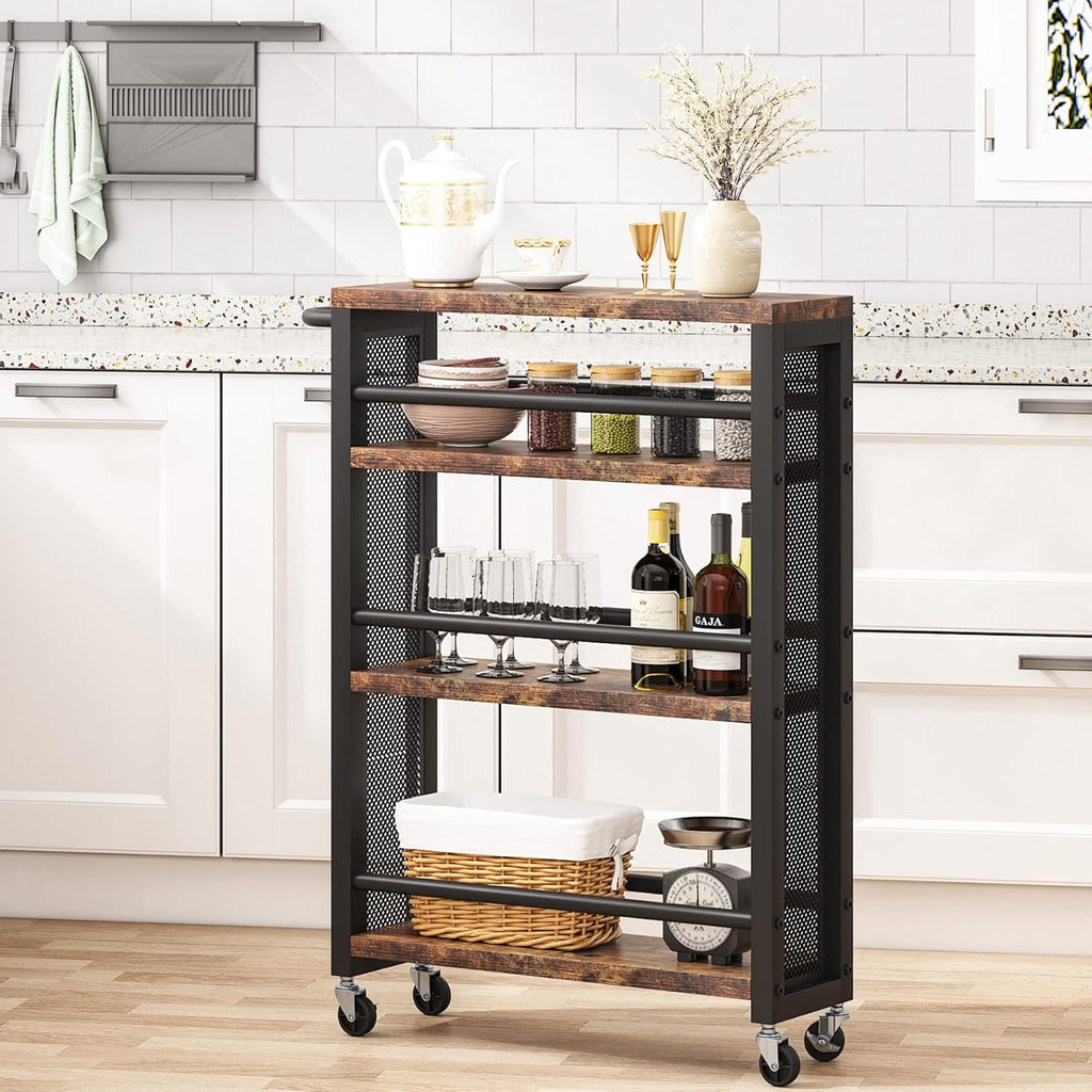 4-Tier Metal Rolling Storage Cart with Handle Y946
