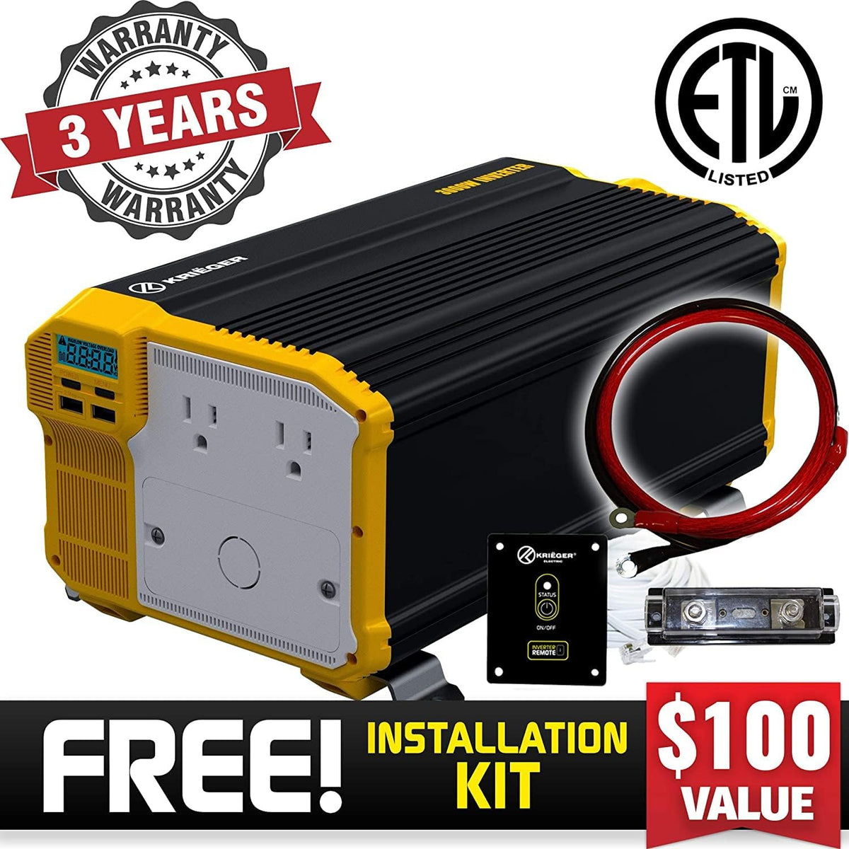 3000 Watts 12V to 110V Modified Sine Wave Power Inverter R115807