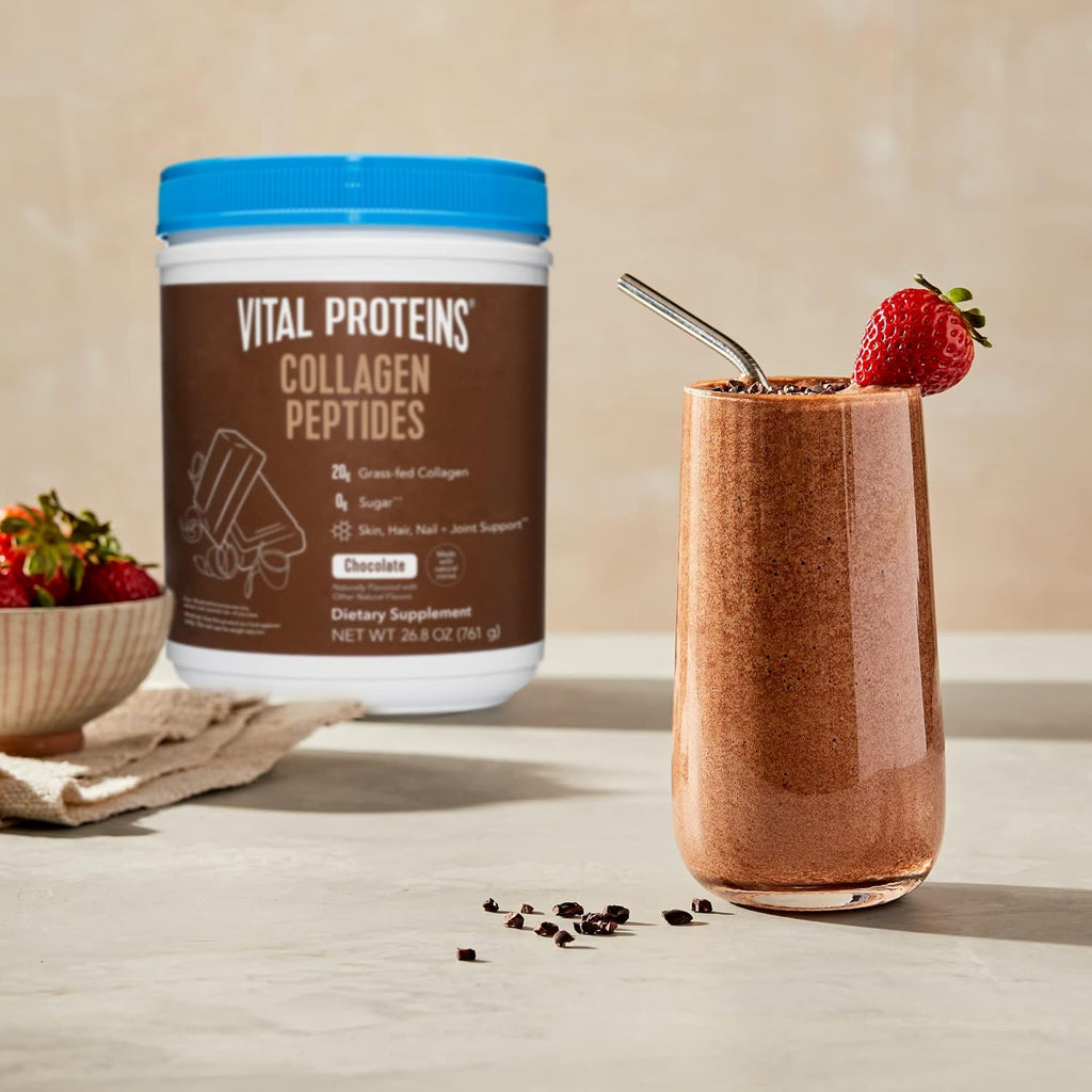 Chocolate Collagen Powder Supplement Type I III Hydrolyzed Collagen 27g per Serving 26.8 oz Canister Pack of 2 T8088