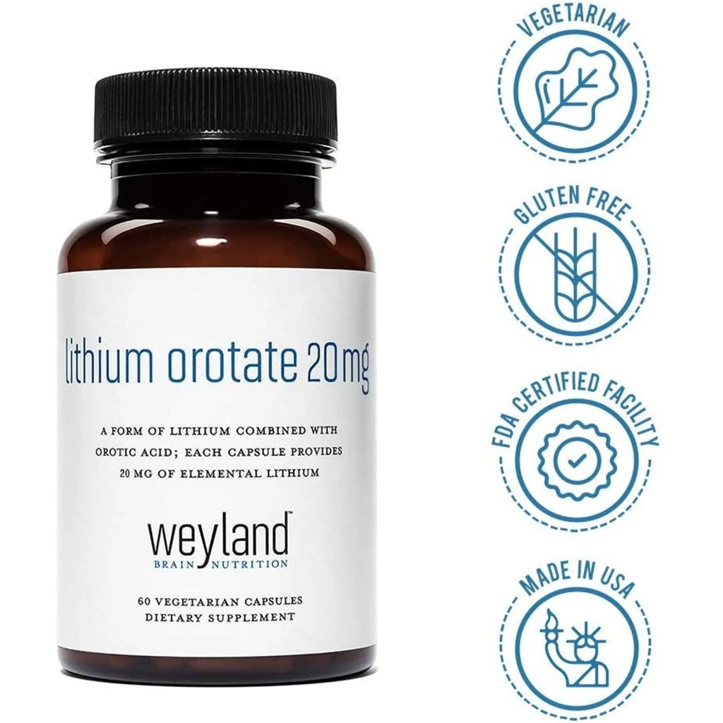 Lithium Orotate 20mg, 60 Vegetarian Capsules B12326
