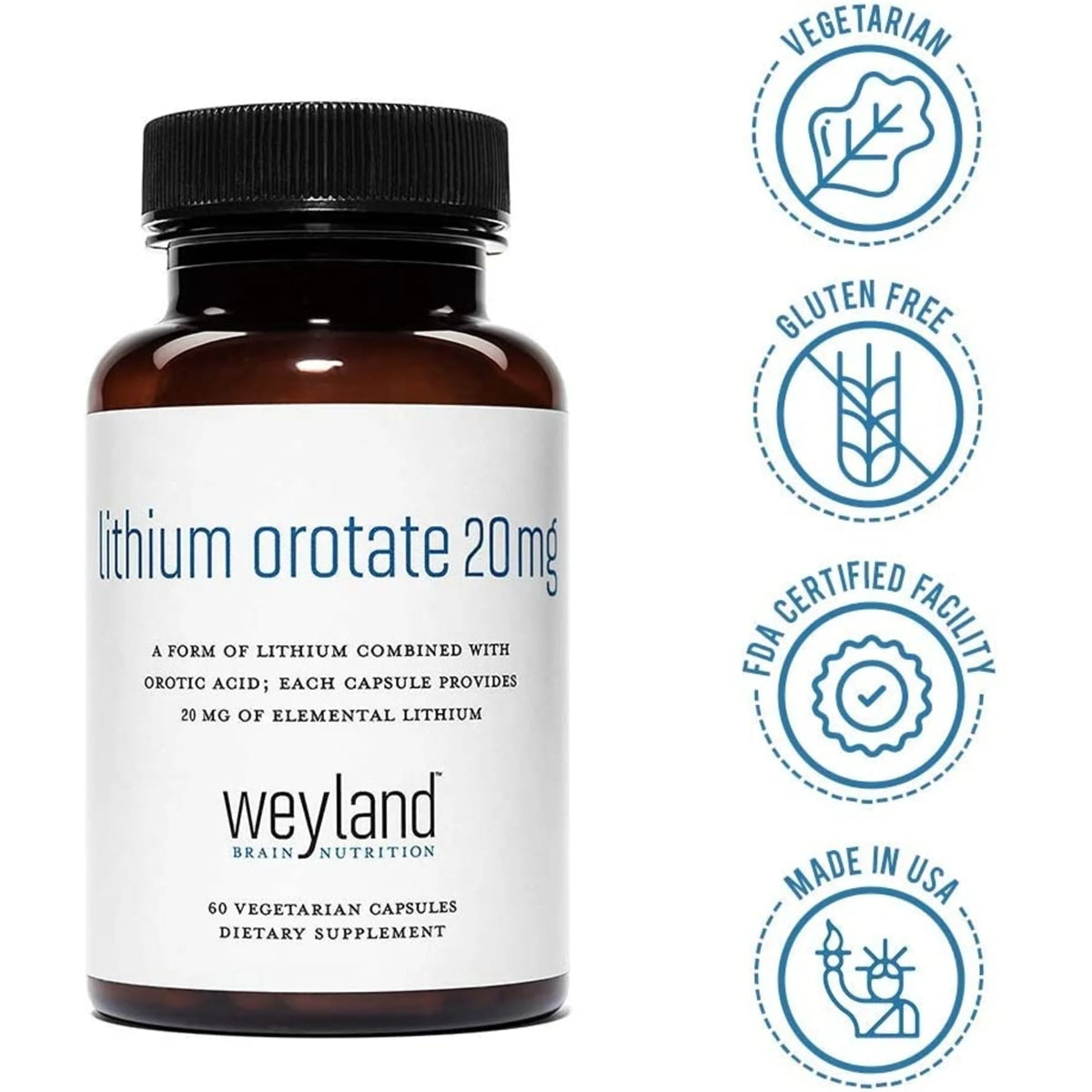 Lithium Orotate 20mg, 60 Vegetarian Capsules B12326