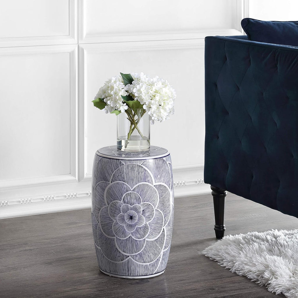 Blue Ceramic Drum Garden Stool X26134