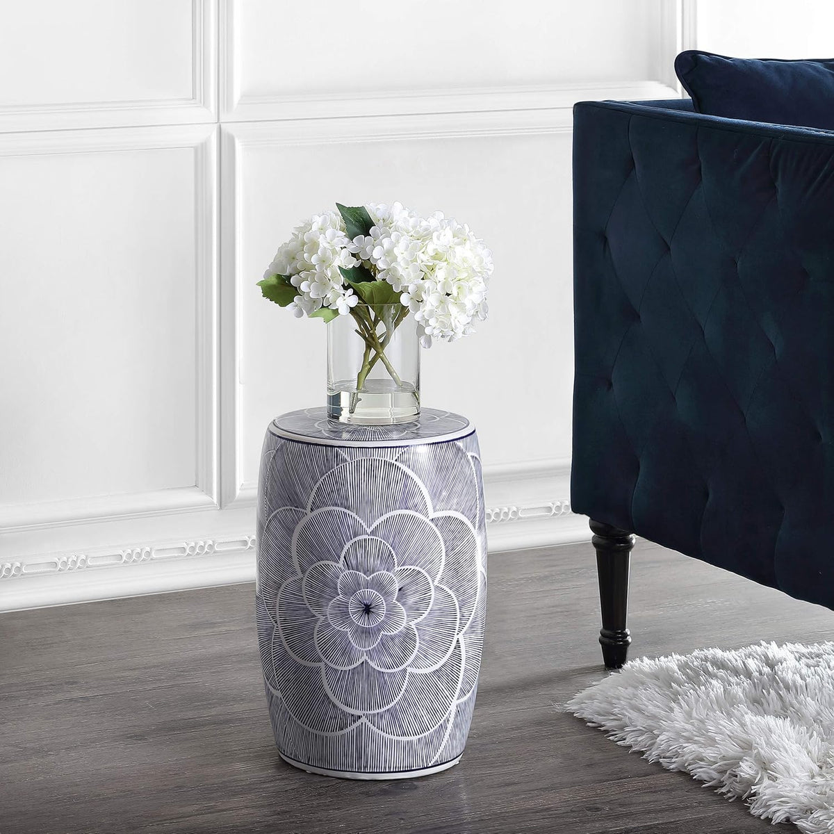 Blue Ceramic Drum Garden Stool X26134