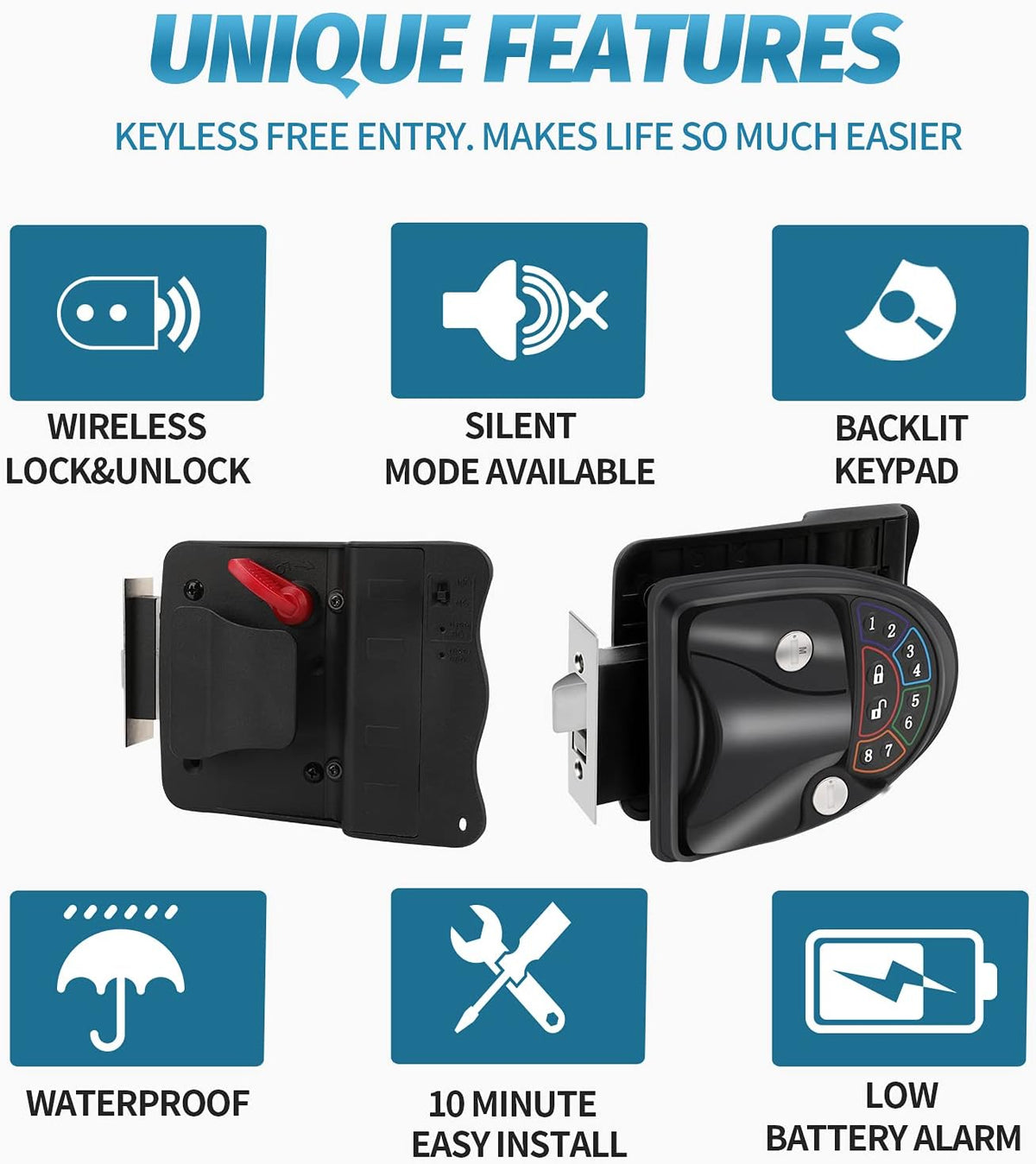 Keyless Entry Door Lock with 2 Key Fobs and Backlit Keypad P335492