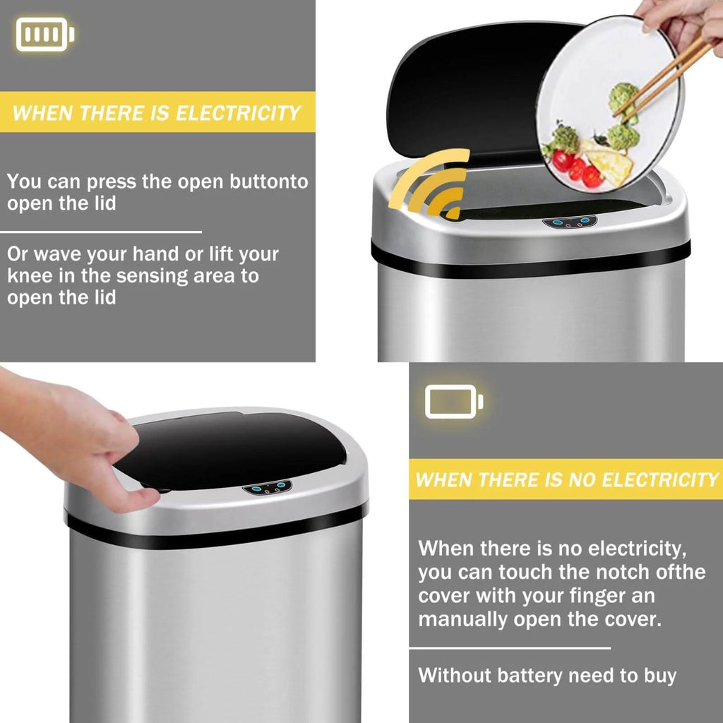 13 Gallon Automatic Stainless Steel Trash Can with Lid U689