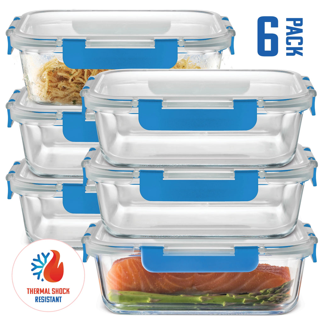 6 Pack 35oz Airtight Glass Meal Prep Containers with Locking Lids B102