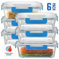 6 Pack 35oz Airtight Glass Meal Prep Containers with Locking Lids B102