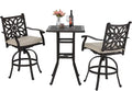 3 Pieces Cast Aluminum Bar Set with 2 Swivel Bar Height Chairs and 1 Square Table U267