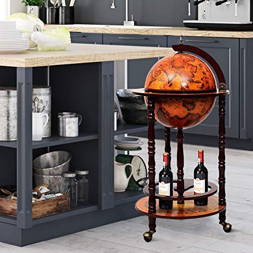 Cream White Wood Globe Bar Cart with Wheels N949