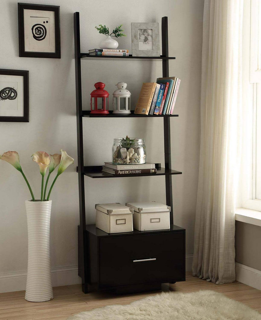 Ladder Bookcase with File Drawer J241112