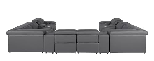 12-Piece Italian Leather Sectional Sofa Set with 4 Recliners, Light Gray S4759