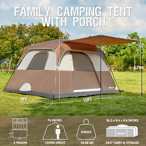 6 Person Camping Tent with Porch W8742