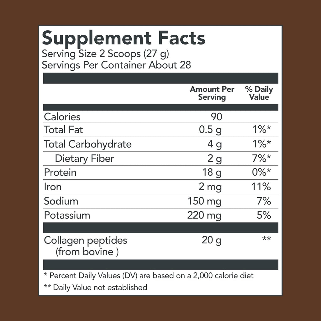 Chocolate Collagen Powder Supplement Type I III Hydrolyzed Collagen 27g per Serving 26.8 oz Canister Pack of 2 T8088
