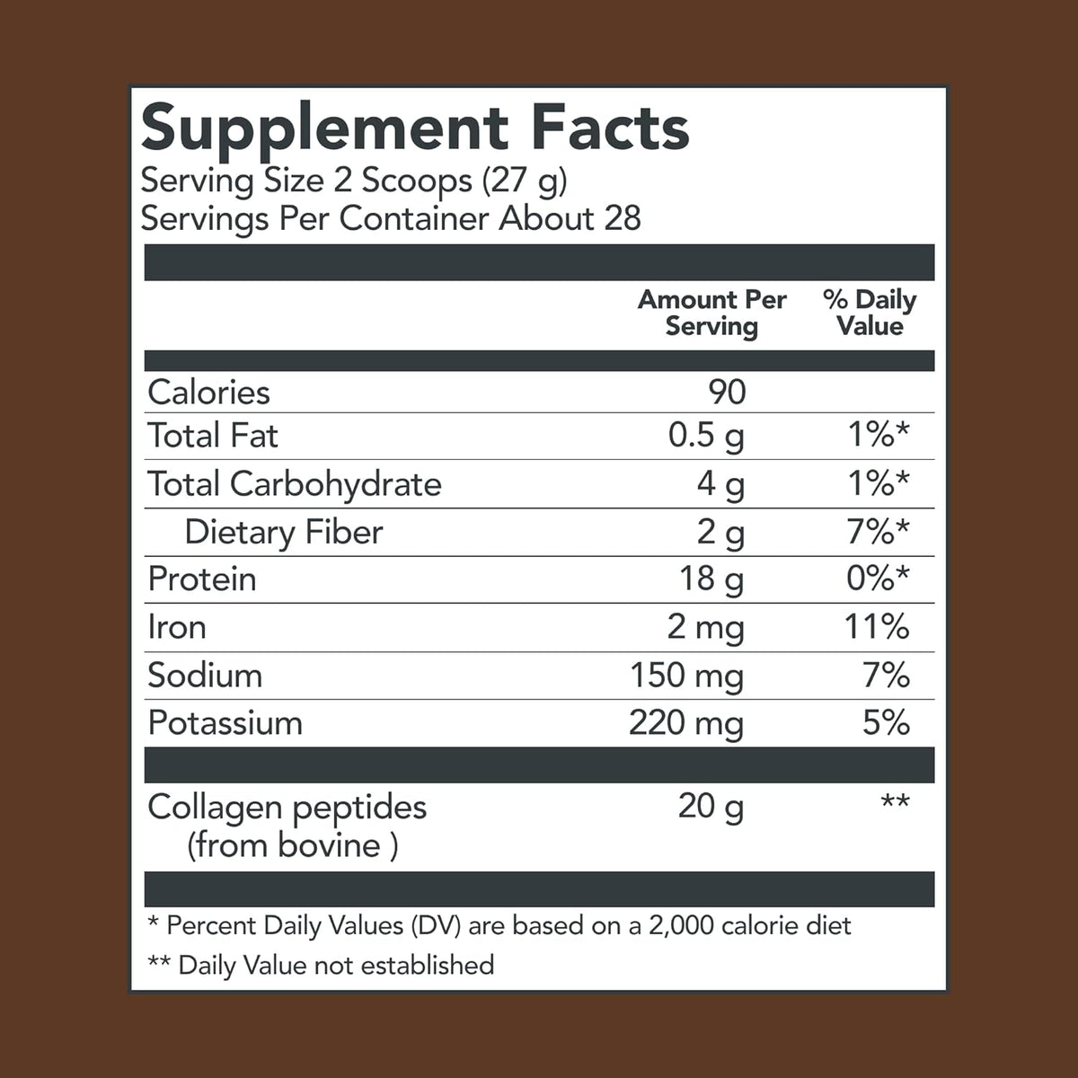 Chocolate Collagen Powder Supplement Type I III Hydrolyzed Collagen 27g per Serving 26.8 oz Canister Pack of 2 T8088
