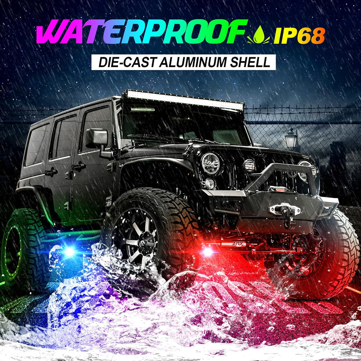 Multicolor Waterproof LED Rock Lights Kit 4 Pods Z261