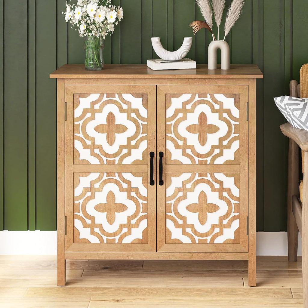 Hand-Carved Sideboard Buffet Cabinet with Doors and Shelf, Antique Brown O12309