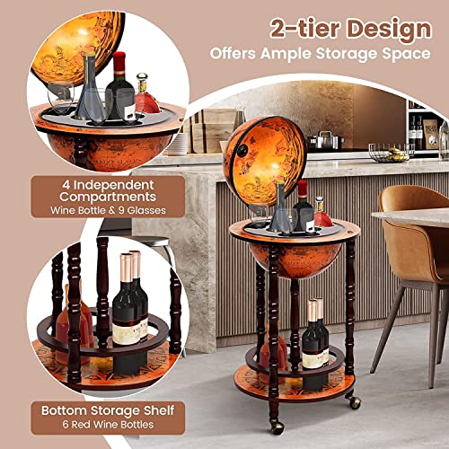 Cream White Wood Globe Bar Cart with Wheels N949