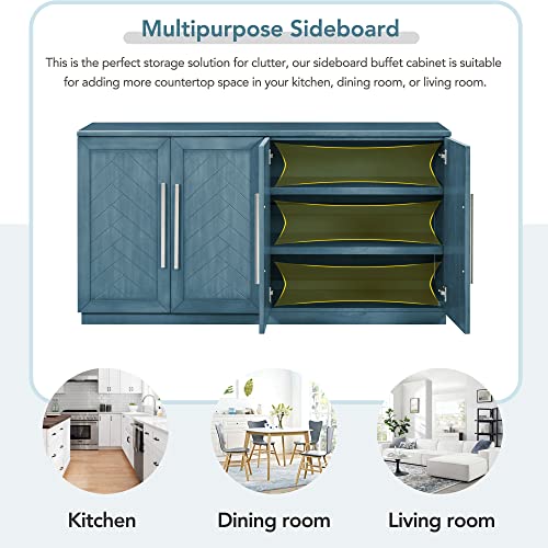 White 4 Door Sideboard Buffet Cabinet with Adjustable Shelves V637