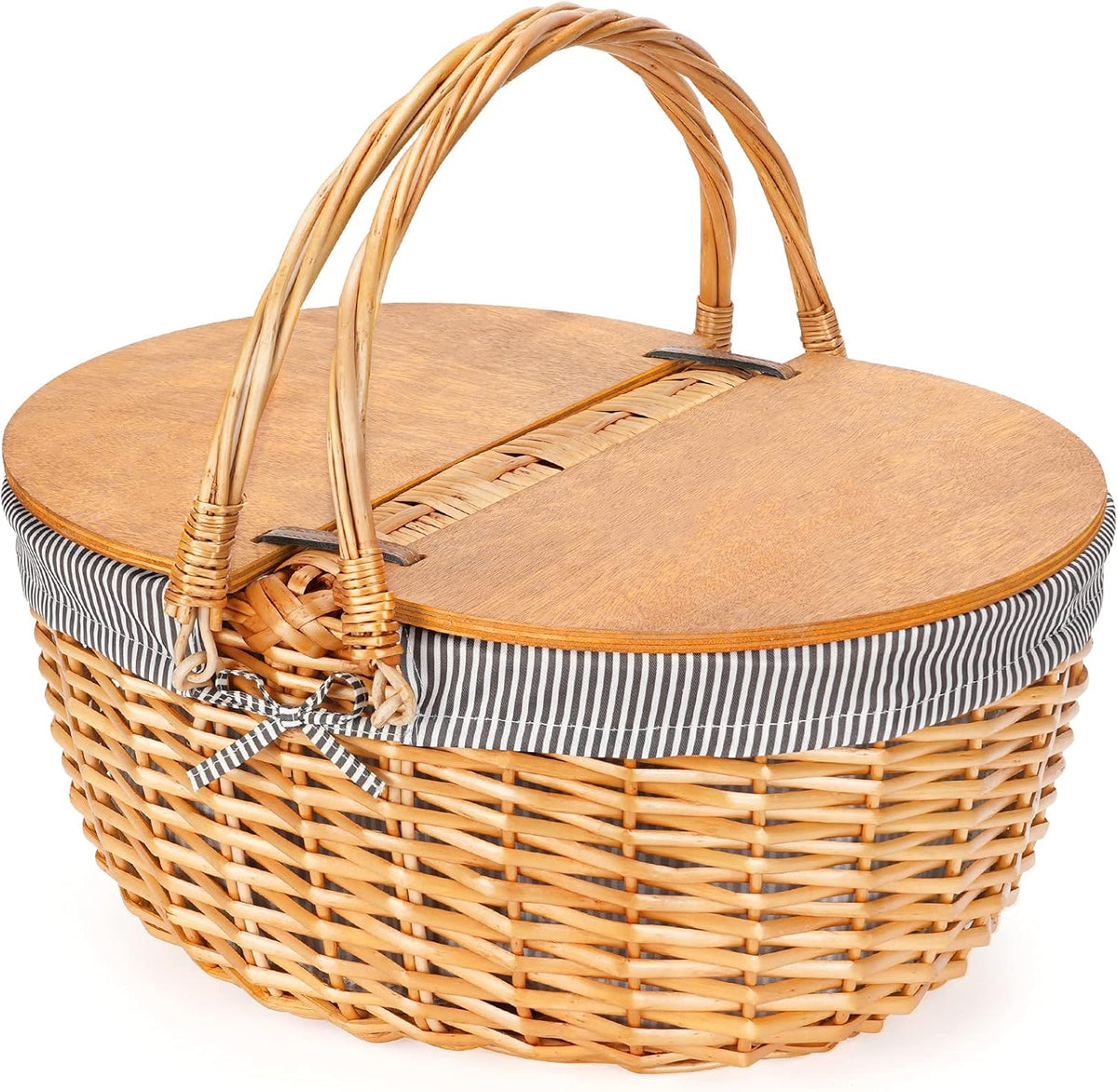 Wicker Picnic Basket with Liner and Folding Handle F1716