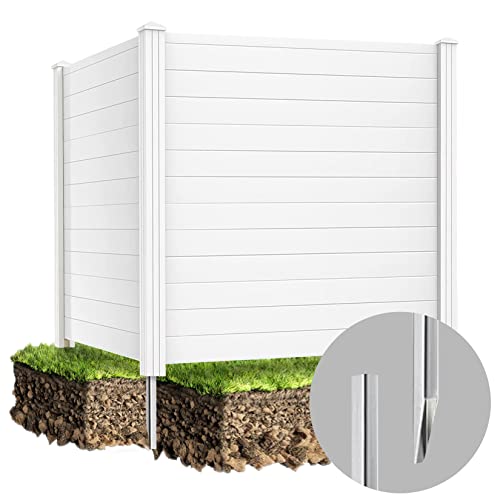 White 2 Panel Outdoor Privacy Screen with Iron Stakes Z1309