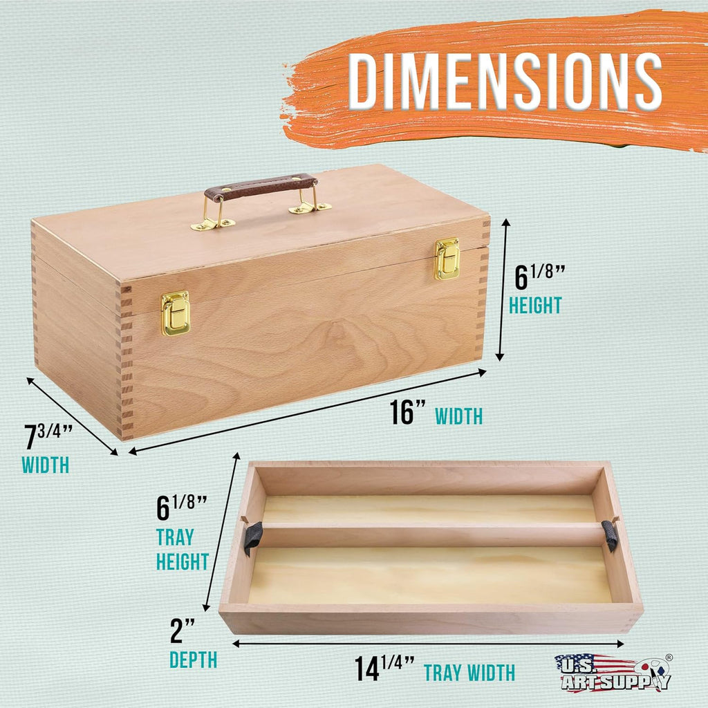 Unfinished Beechwood Artist Tool Storage Box with Removable Tray & Locking Clasps O56595