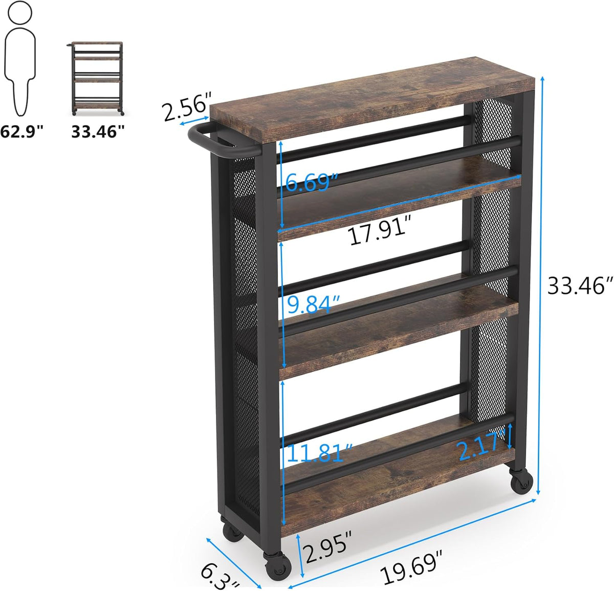 4-Tier Metal Rolling Storage Cart with Handle Y946