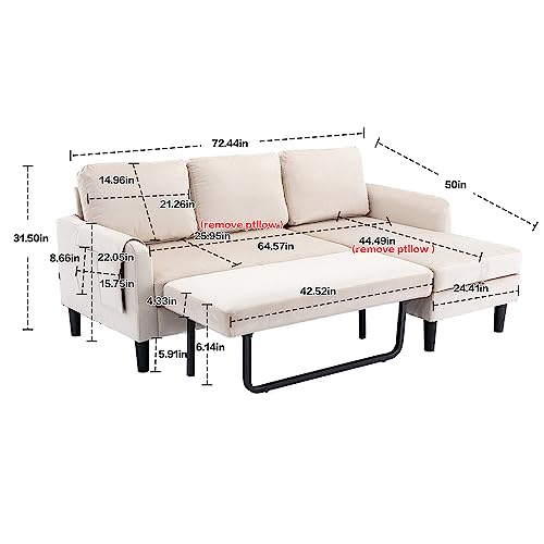 3 Seats Sleeper Sectional Sofa with Pull Out Bed Q148