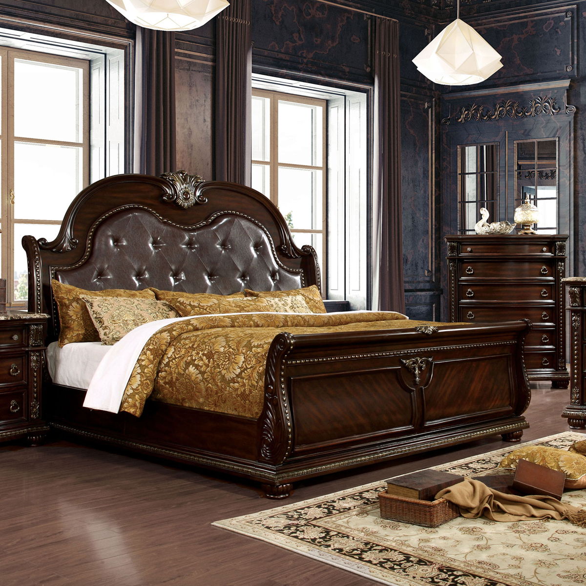 Brown Cherry Eastern King Size Bed C596386