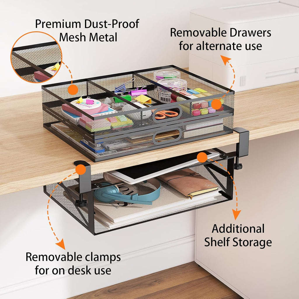 Under Desk 2 Drawer Metal Drawer Organizer Large 15.6x12x4.7 Inches R85238