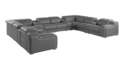 12-Piece Italian Leather Sectional Sofa Set with 4 Recliners, Light Gray S4759