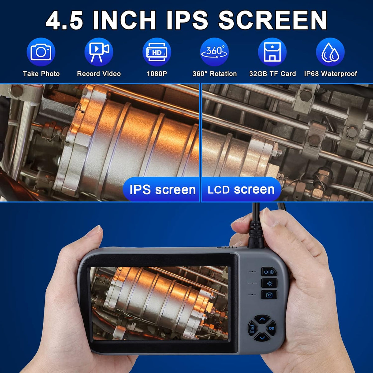 16.5 FT 1080P HD Dual Lens Endoscope Sewer Camera IP67 Waterproof E23786
