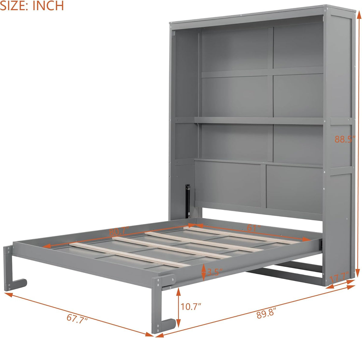 Gray Queen Size Murphy Bed with Shelves H9089